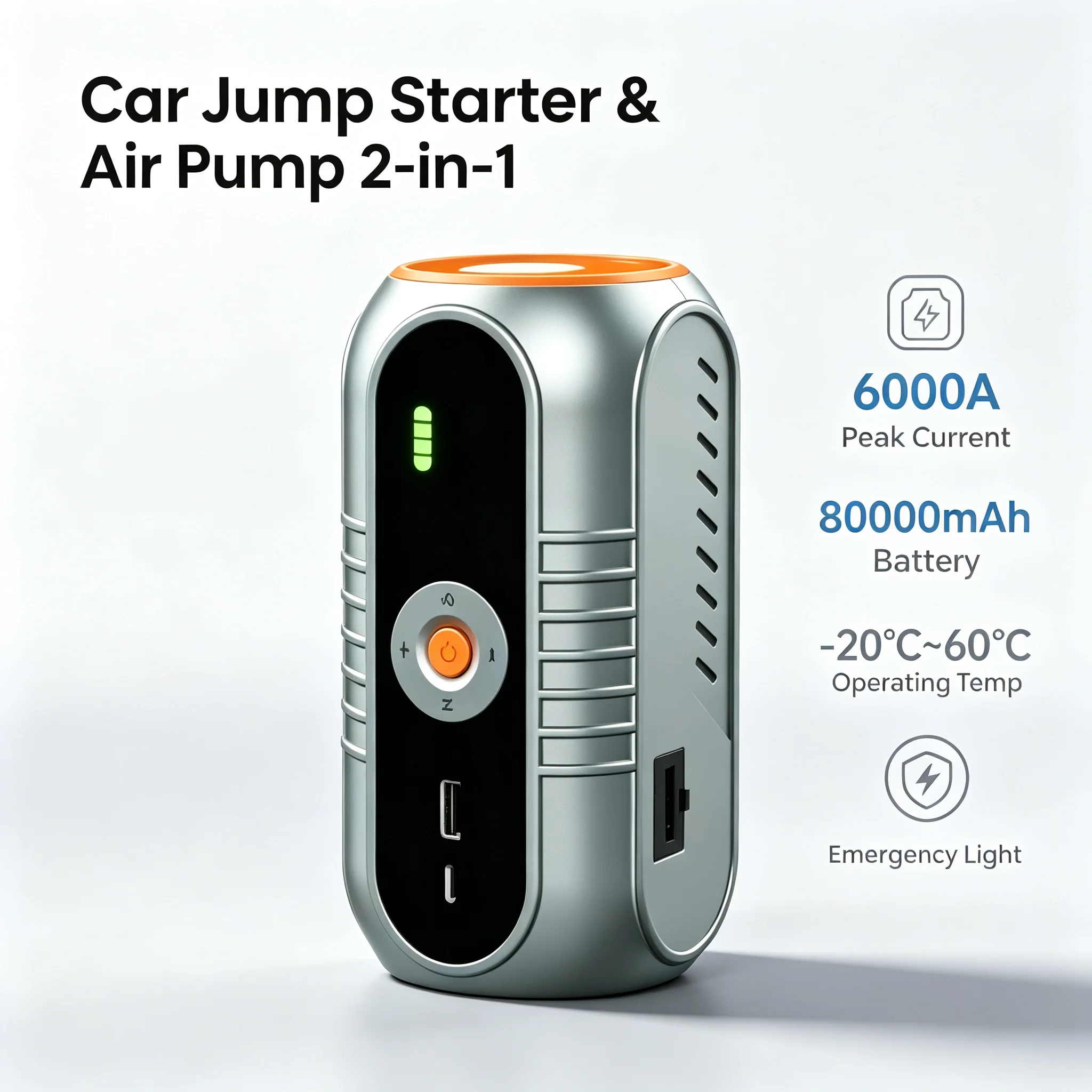 12V Car Jump Starter Device with Air Compressor 150PSI Air Pump Multifunctional Tire Inflator 6000A Power Bank Lighting for Car