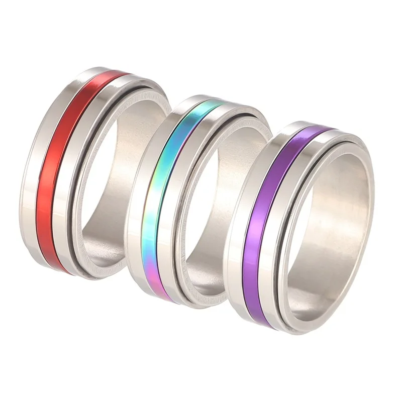 30pcs/Lot Wholesale Stainless Steel Rings for Men and Women Rotatable 5 Colours Mixed High Quality Design Jewellery Gifts