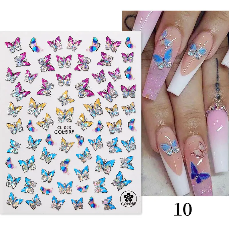 Pink Holographics Laser Bronzing 3D Butterfly Nail Art Stickers Adhesive Sliders DIY Nail Transfer Decals Foils Wraps Decoration