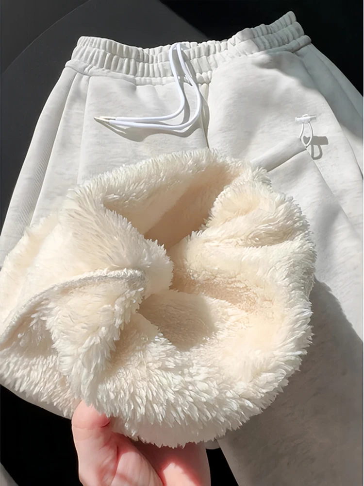 

Men's Thiened Fce Lined Casual Pants Heavyweight Lamb Velvet Winter Trousers Bend Knife Sle Anti-freeze Snow Pants