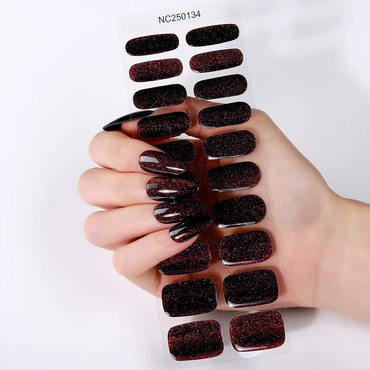 Nail Art Burgundy - 20Tips Glitter Cat Eye Semi-Cured Gel