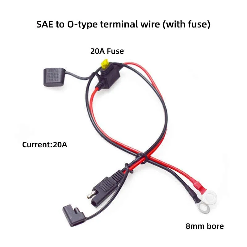 SAE to O-ring Terminal Cable with Fuse Box, 2mm² High-Power Motorcycle Battery Quick-Connect Charging Cable
