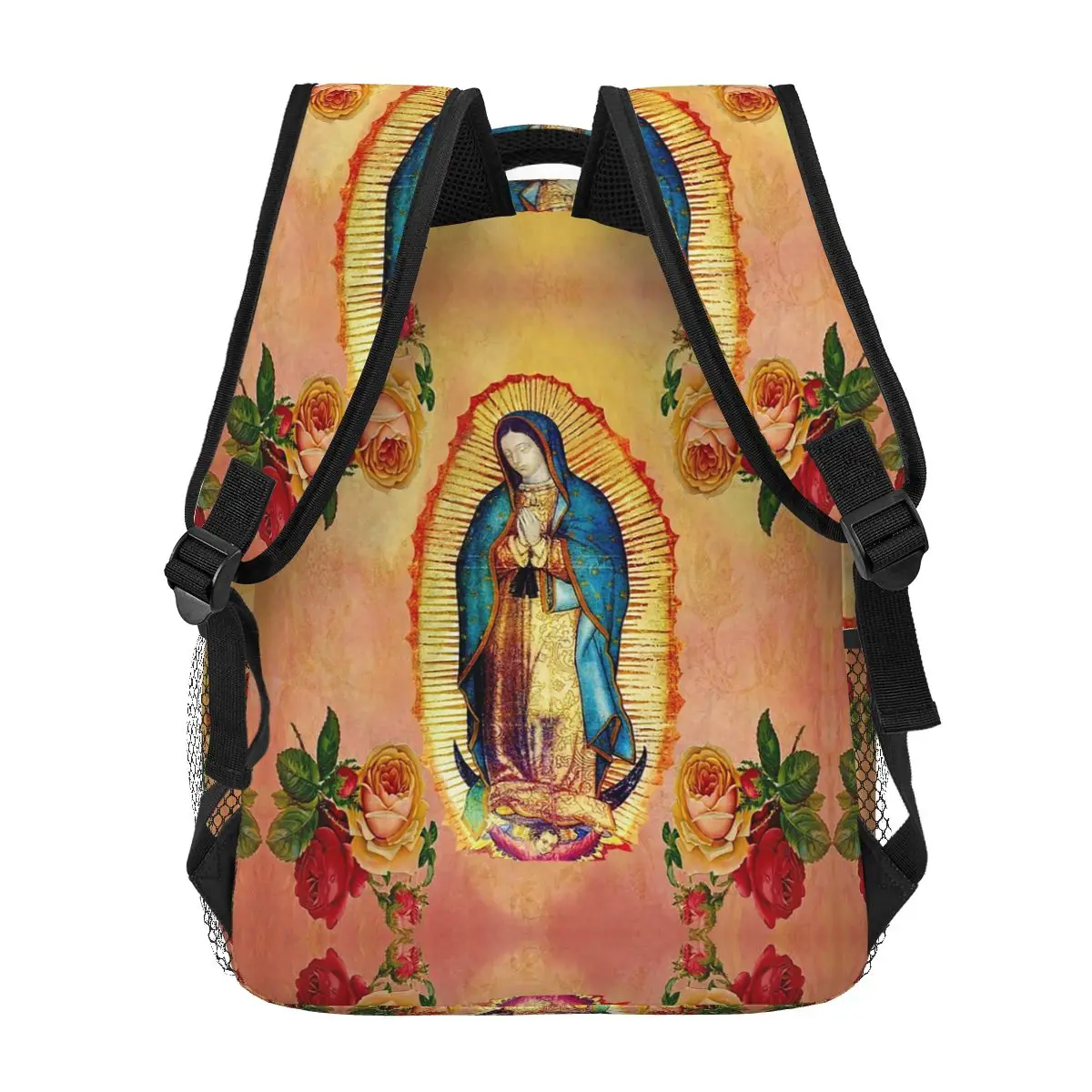 سيدة غوادالوبي مريم العذراء والورود على ظهره رائجة البيع Daypack سعة كبيرة بنين بنات حقيبة الكتب حقيبة مدرسية حقائب الكتف
