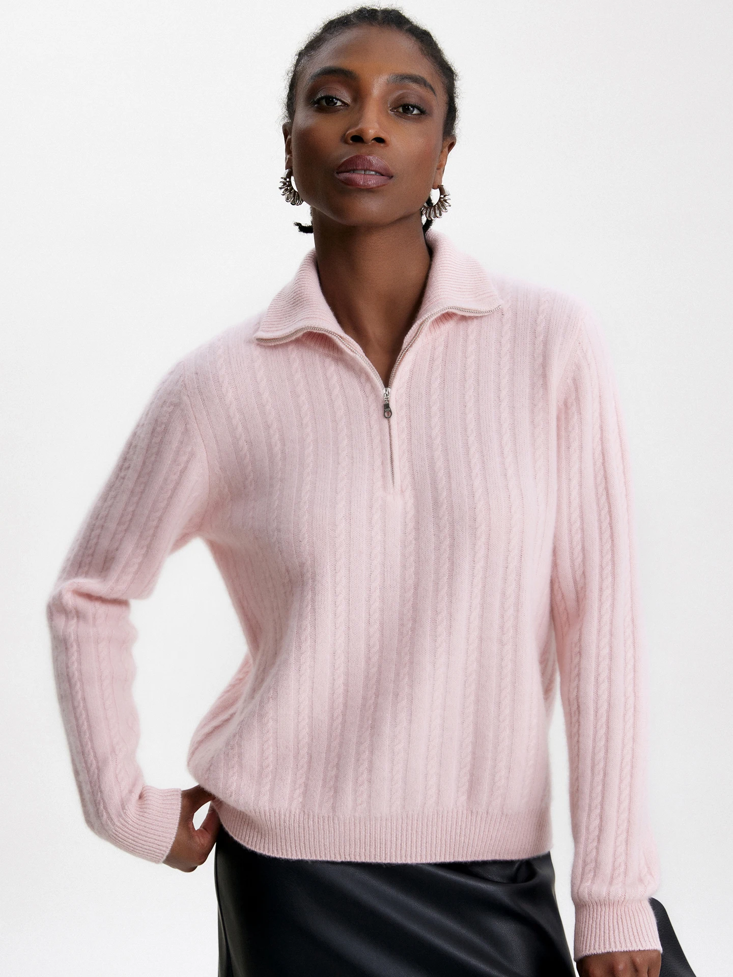 TLOML Autumn Winter Women's 100% Baby Cashmere Sweater Half Zipper Cable Knit Pullover Cashmere Knitwear Soft Warm Thicken Tops