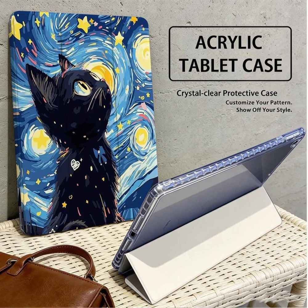 Dreamy Starry Cat For Samsung Galaxy Tab A8 A9 A11 S6 S7 S8 S9 S10 S11 FE Plus Lite With Pen Slot Tablet Case