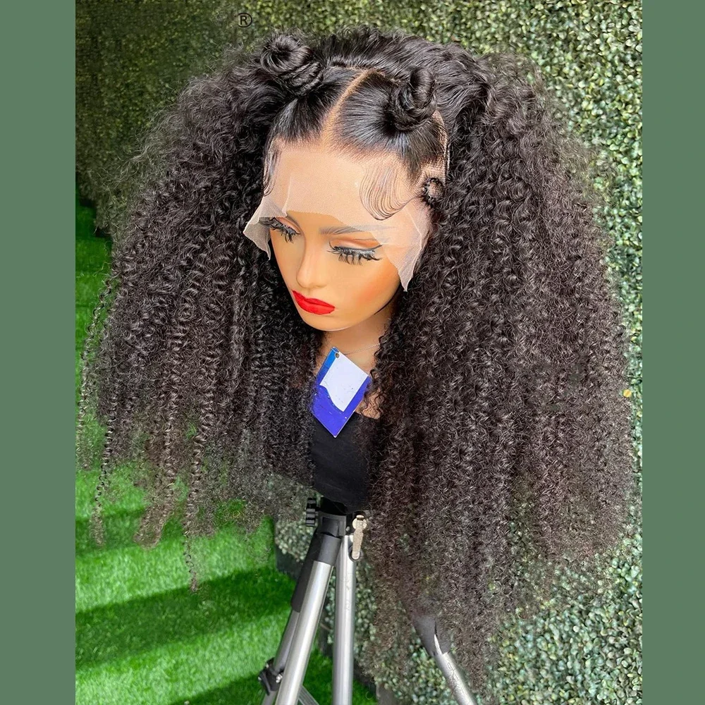 Glueless 24Inch Black Kinky Curly 180Density Baby Hair Lace Front Wig For Black Women With Preplucked Fashion Daily Wig