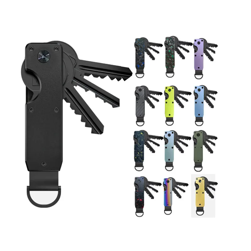 Organizador de chaves compacto em liga de alumínio, porta-chaves de metal para homens, presente, chaveiro para carro, pingente para bolsa, chave de fenda incluída.