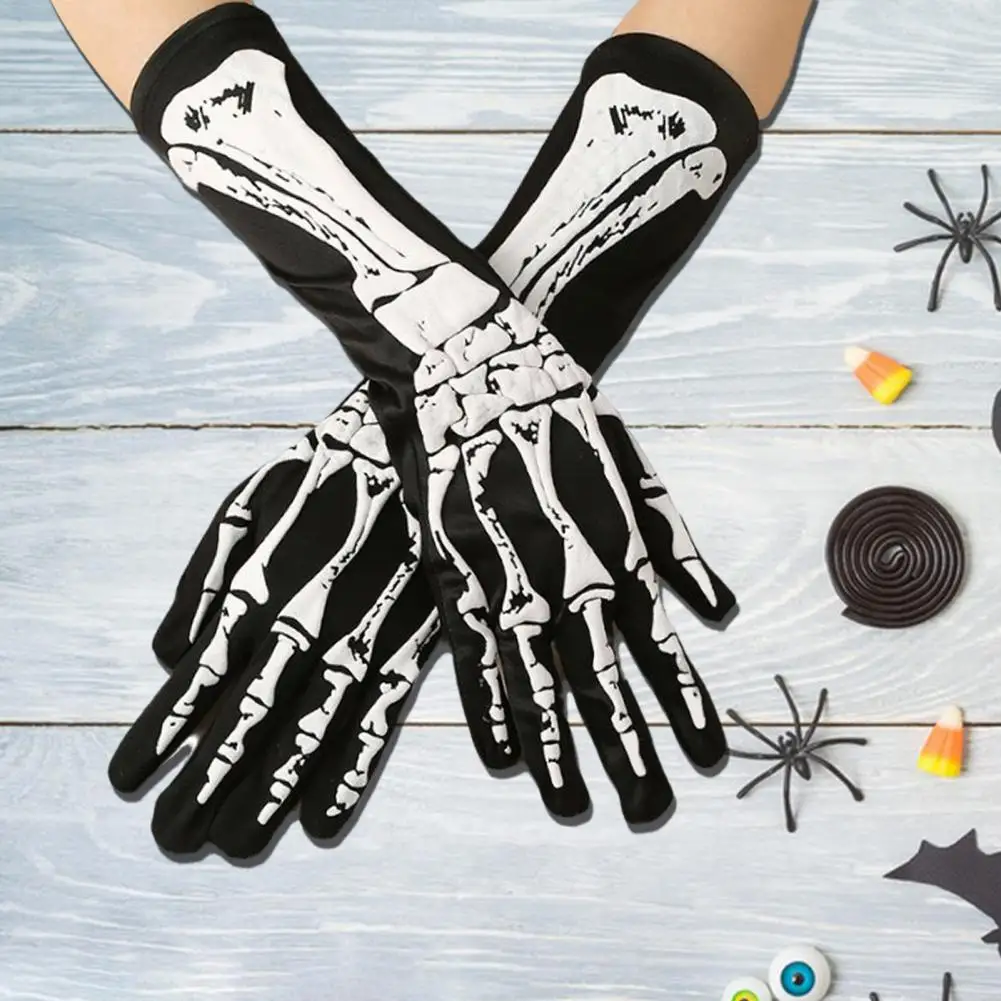 Style Halloween Gloves Halloween Skeleton Gloves with Ghost Hand Print Terrifying Unisex Cosplay Performance Skull for Night