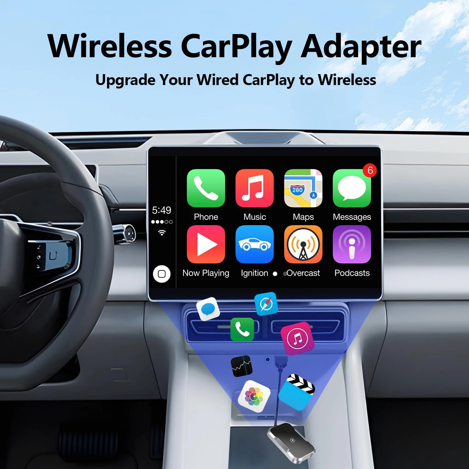 ใหม่ Wireless Carplay รถการเชื่อมต่อกล่องสมาร์ทไร้สายกล่อง Plug and Play อัตโนมัติการเชื่อมต่อบลูทูธ 5.0 5.8GHz wifi