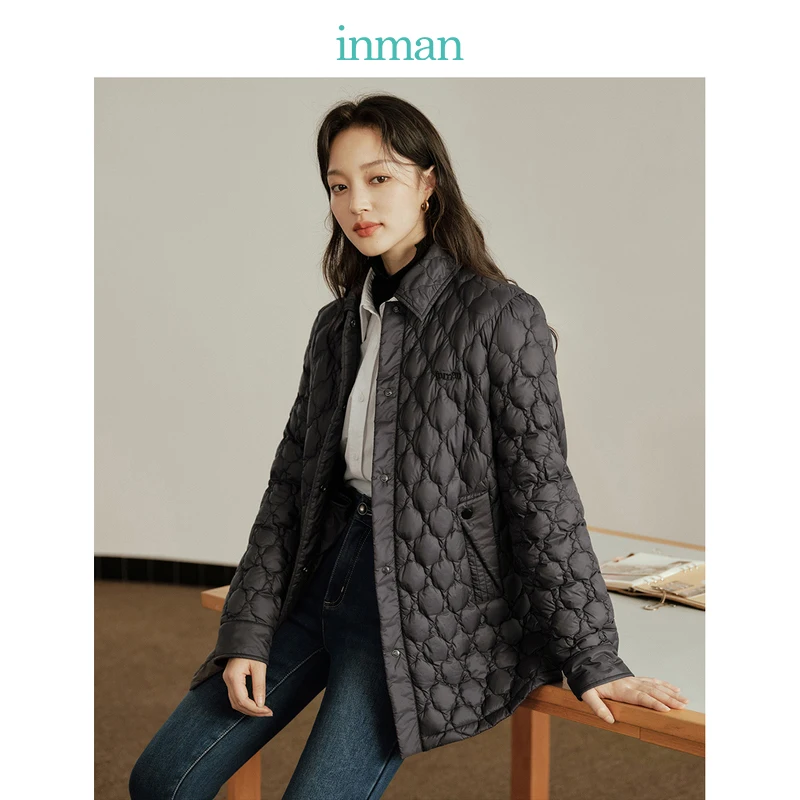 INMAN Women Thick Coat 2023 Winter Long Sleeve Polo Neck Loose Jacket Snap Placket Design Fashion Warm Cotton-padded Clothes