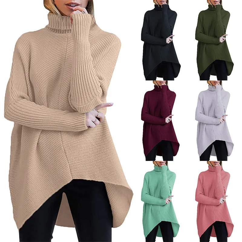 

Asymmetrical High-need Long Sve Women's Knitted Sweater 202 Faion Silk Blend Winter Season Ladies Premium Clothing