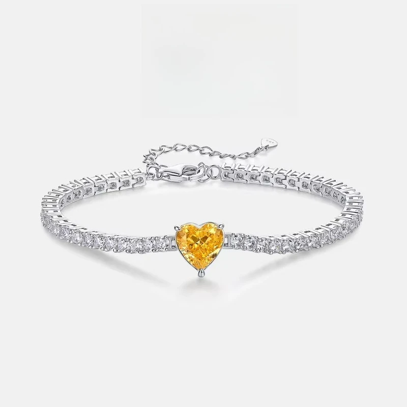 

Ladies' Heart-shaped Bracelet S925 Silver Plated 18K Gold PT950 Platinum Love Ice Flower Cut High Carbon Diamond