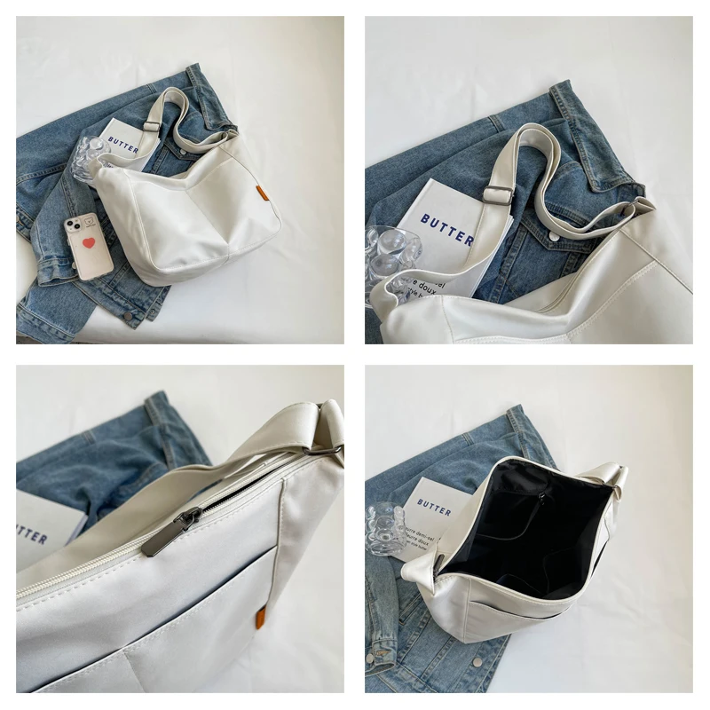 Canvas Women's Bag Solid Shoulder Cross Bag Big Eco Bag Korean College Shopping Messenger Bag Y2K Handbag Student Pocket Satchel