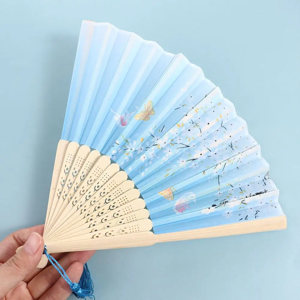 Japanese Chinese Style Silk Bamboo Hand Held Pattern Dance Hand Held Silk Fan Folding Fan Hand Held Flower Fan Photo Prop Tool