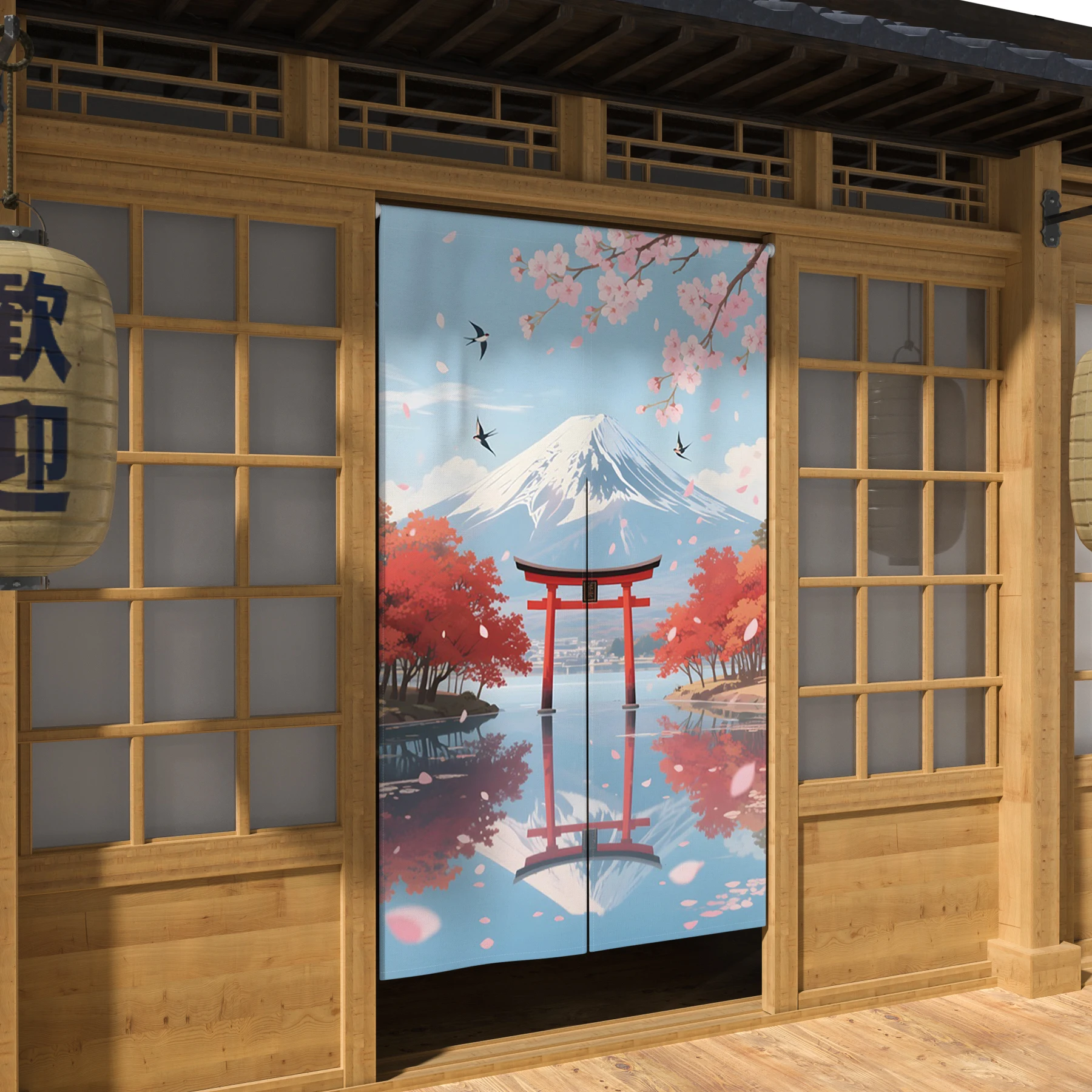 Mount Fuji Cherry Blossom Japanese Doorway Curtain Bedroom Dinging Room Partition Kitchen Entrance Hanging Long Door Curtain