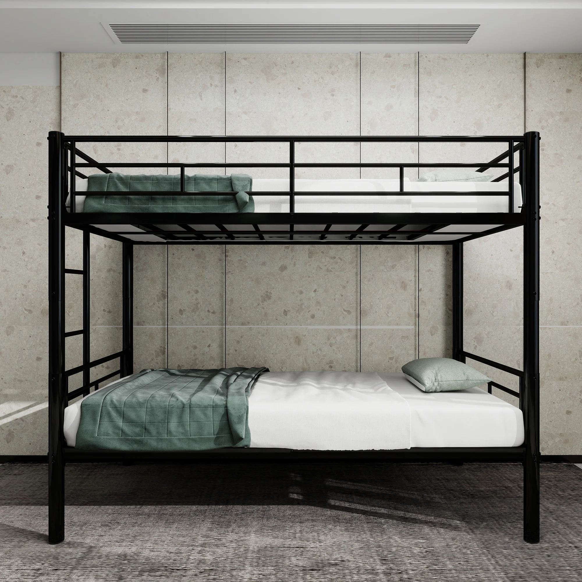 Twin Over Twin Metal Bunk Bed, Heavy Duty Iron Frame, Convertible to 2 Beds, Black for Kids Teens & Dorms
