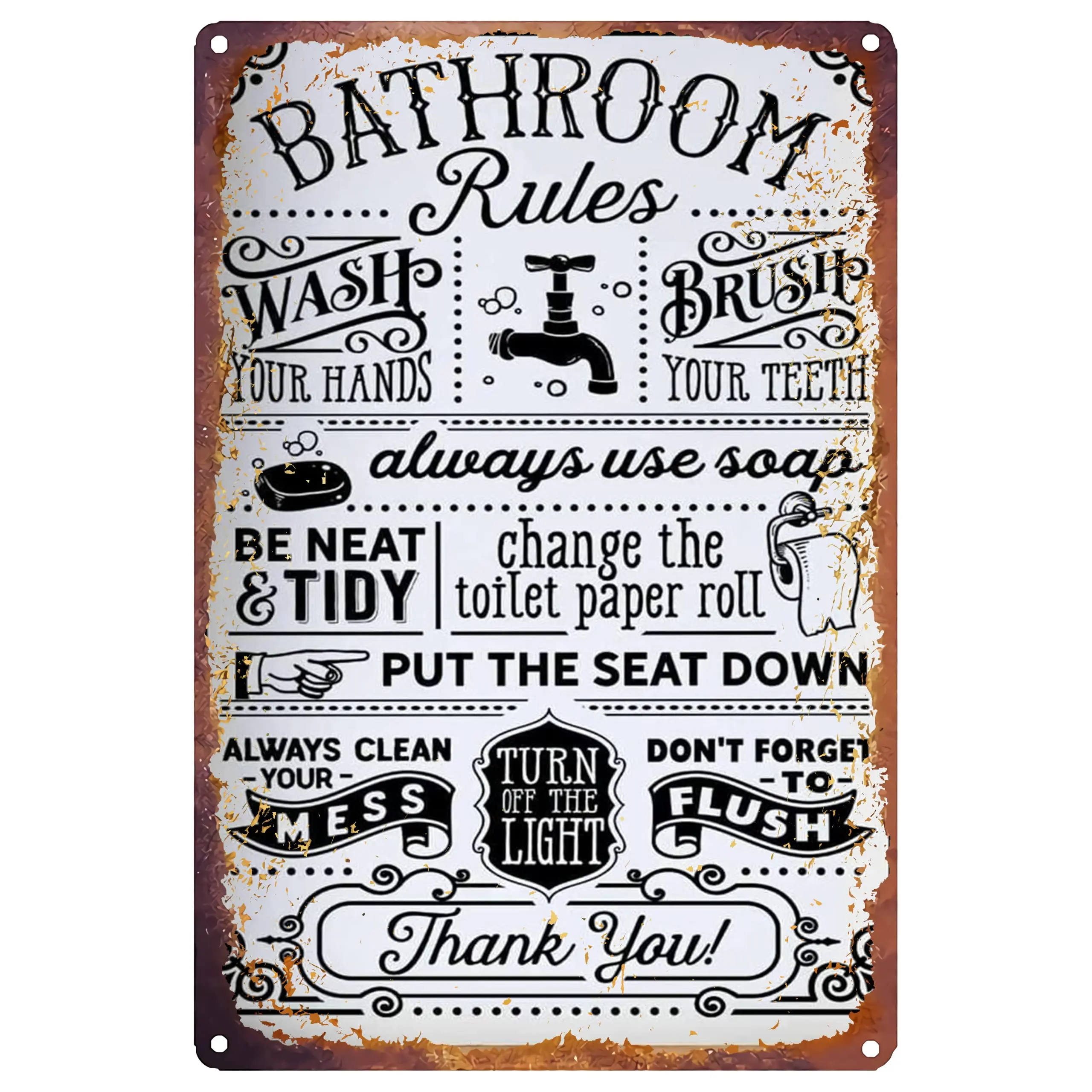 Retro Tin Sign Decor Funny Bathroom Rules Metal Tin Sign Bathroom Man Cave Humor Restroom Signs and Decor Vintage Bathroom  sign