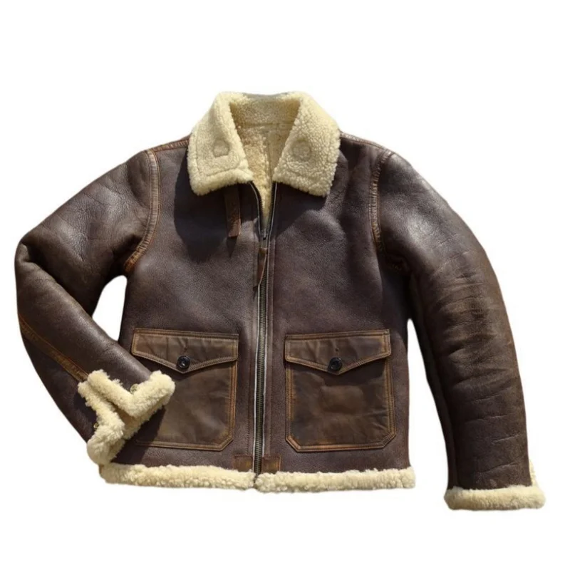 

Dark Brown Winter Shearling Jacket Men Retro Vintage Style Plus Size 3XL Genuine Natural Thick Sheepskin Warm Leather Coat