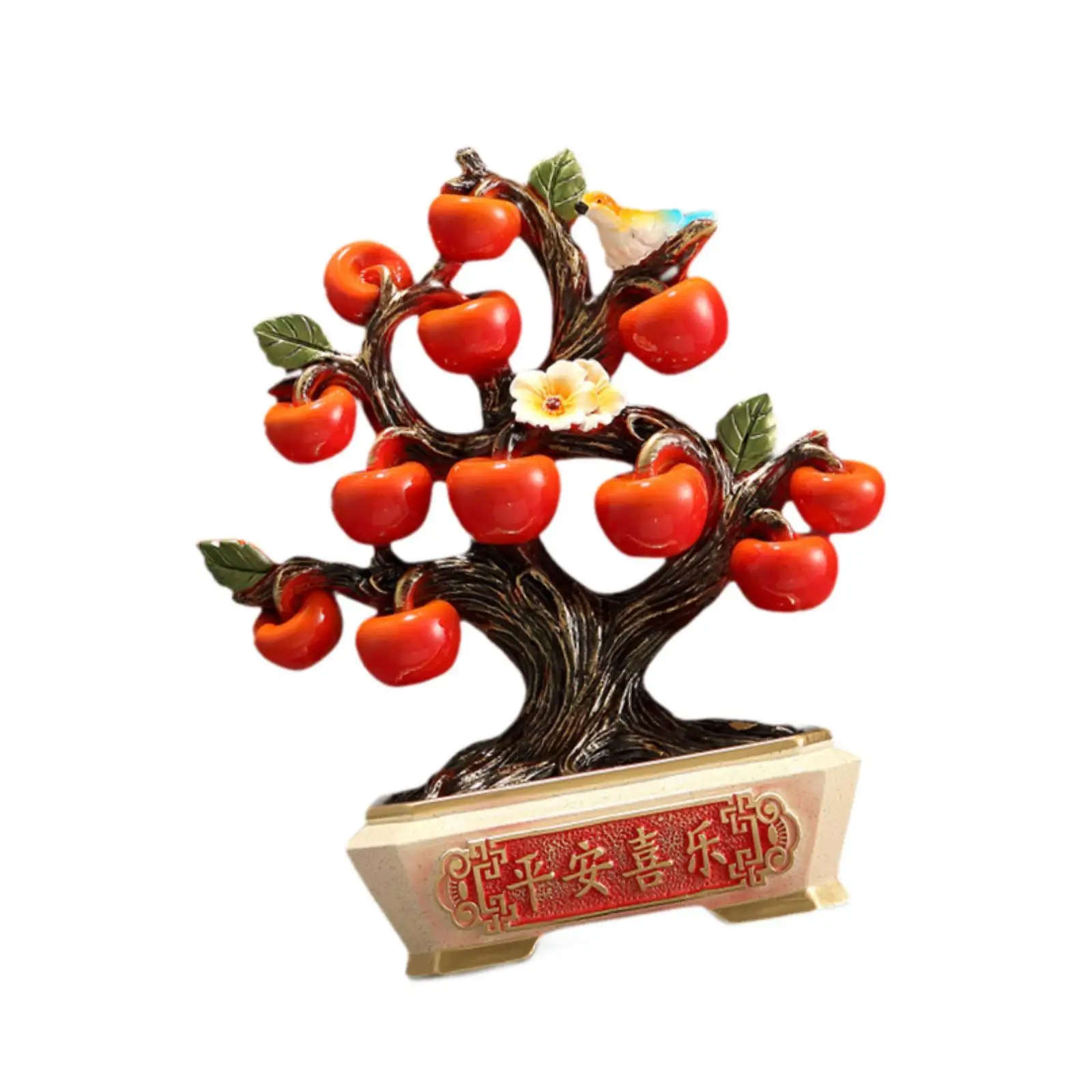 Apple Tree Statue Tabletop Ornament Collectible Art Crafts Table Centerpiece Prosperity Sculpture for Living Room Decoration
