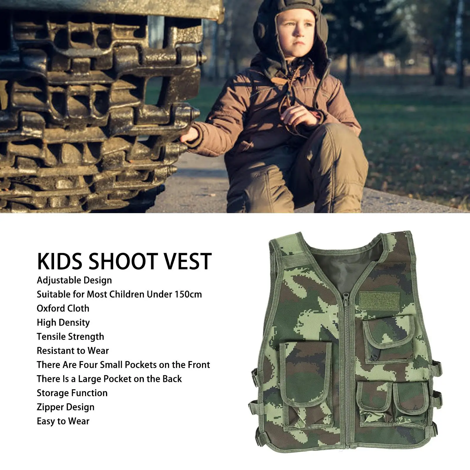 Adjustable 600D Oxford Cloth Sport Shooting Vest for Kids - Lightweight, Durable & Functional with 4 Pockets for biking