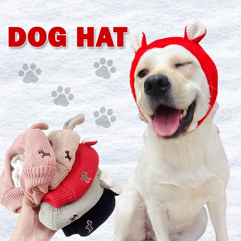 Winter Warm Dog Hat With Ear Muffs Noise Protection Windproof Knitted Earmuffs For Small Medium Puppy Pet Accessories