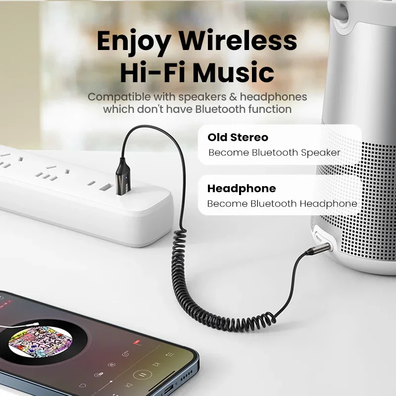 UGREEN Bluetooth 5.3 Aux Adapter Wireless Car Bluetooth Receiver USB to 3.5mm Jack Audio Mic Handsfree Adapter for Car Speaker
