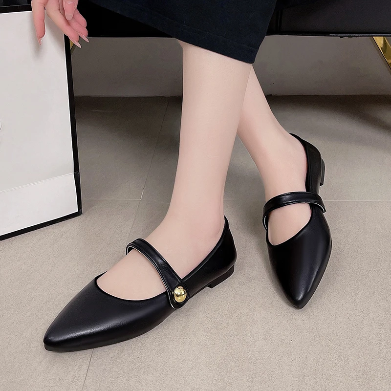 

Spring New Fashion Women's Flat Shoes PU Leather Loafers Women Shoes British Style Ladies Casual Mary Jane Pointed Shoes