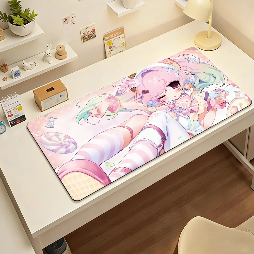 Sweet Pink Girl Mouse Pad Large Non-Slip Waterproof Mat Stitched Edge Keyboard Pad for Gaming Daily Office