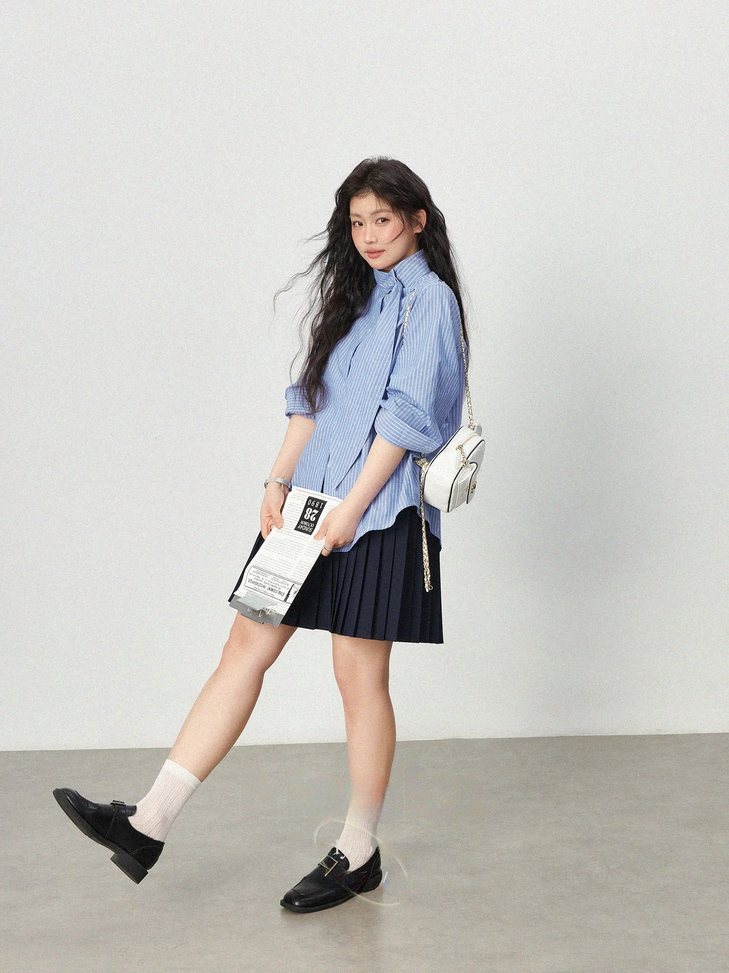 

Женская повседневная свободная рубашка больших размеров в полоску, синяя, с цветовыми блоками, весенняя модная туника с завышенной талией, топ-накидка