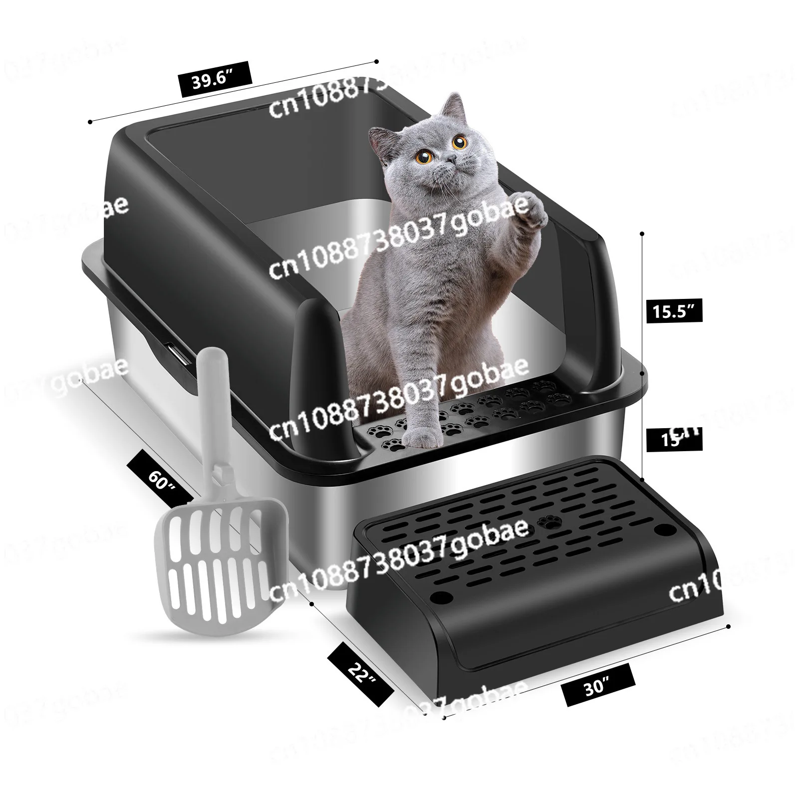 

Stainless steel cat litter box corridor semi-closed splash-proof deodorant easy to clean cat supplies