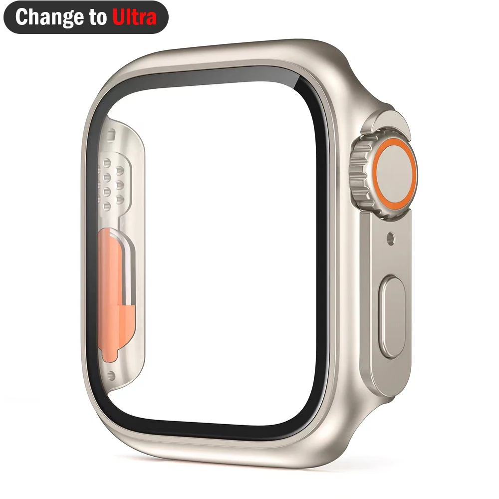 DIY PC Case+Tempered Glass For Apple Watch Serie 8 7 4 5 6 se 45mm 44mm change to ultra cover Screen Protector iWatch Accessorie