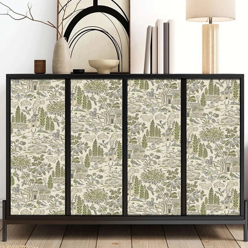 Toile Wallpaper Removable Self-Adhesive French Vintage Contact Paper for Bedroom, Walls, Backdrop, Cabinet, Home Decor