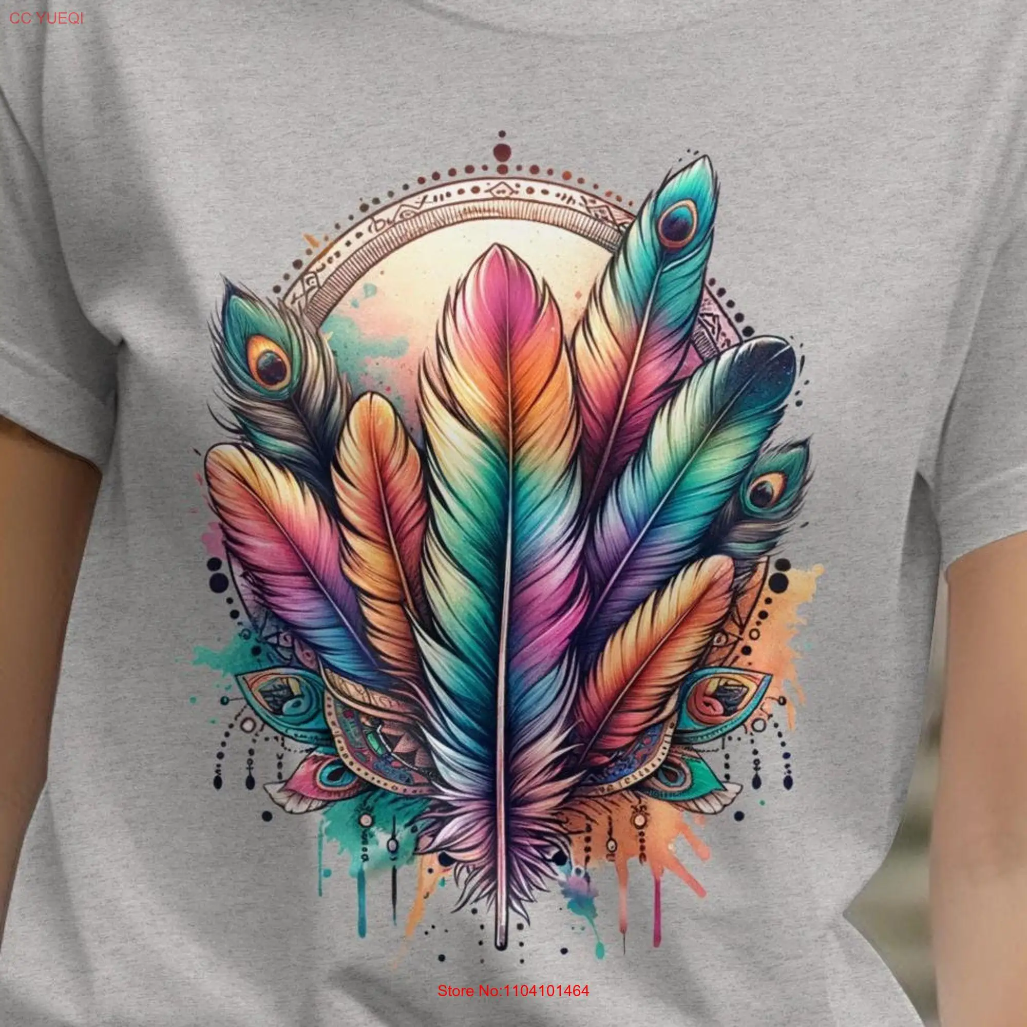 Feathers T Shirt Boho Watercolour Bird Lovers Water Color long or short sleeves