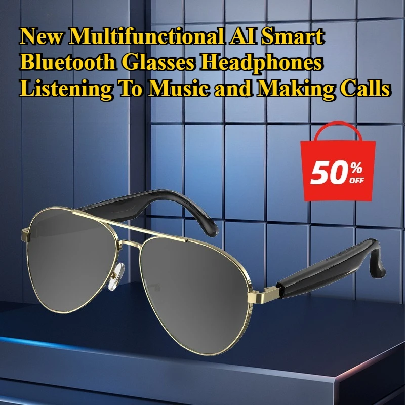 

New Multifunctional AI Smart Bluetooth Glasses Headphones Listening To Music and Making Calls