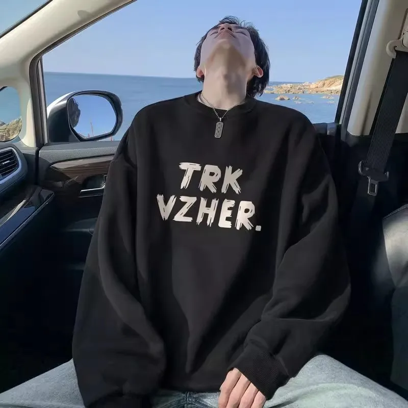 

Мужская толстовка большого размера с капюшоном, длинный рукав, базовый слой, американский стиль, с принтом в виде надписей, весна-осень, хлопок...