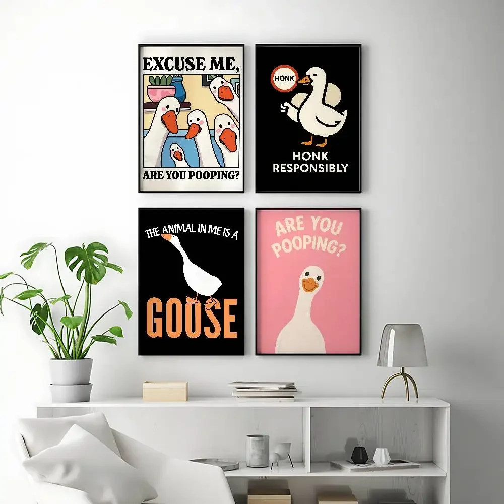 Funny Character Are You Pooping Goose Posters Premium Self-Adhesive No Residue Wall Sticker for Home Office Bar Decor