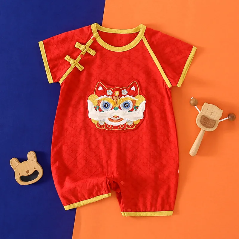 

Летний костюм для мальчика с львом, на годик, подарок, одежда для церемонии на сто дней, шорты с низкой талией