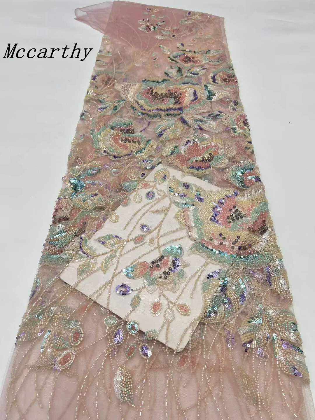 

African Beaded Lace Fabric 2026 Premium Quality Bright Pink Nigerian Sequined Lace Fabric Wedding Gown Sewing Material 5 Yards