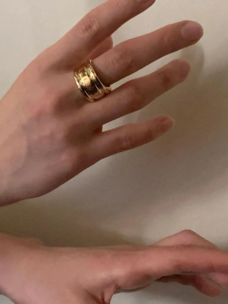 

Titanium With 18K Geo Stackble Rings Women Jewelry Punk Style Designer Club Cocktail Party GownTrendy Boho Korean Japan