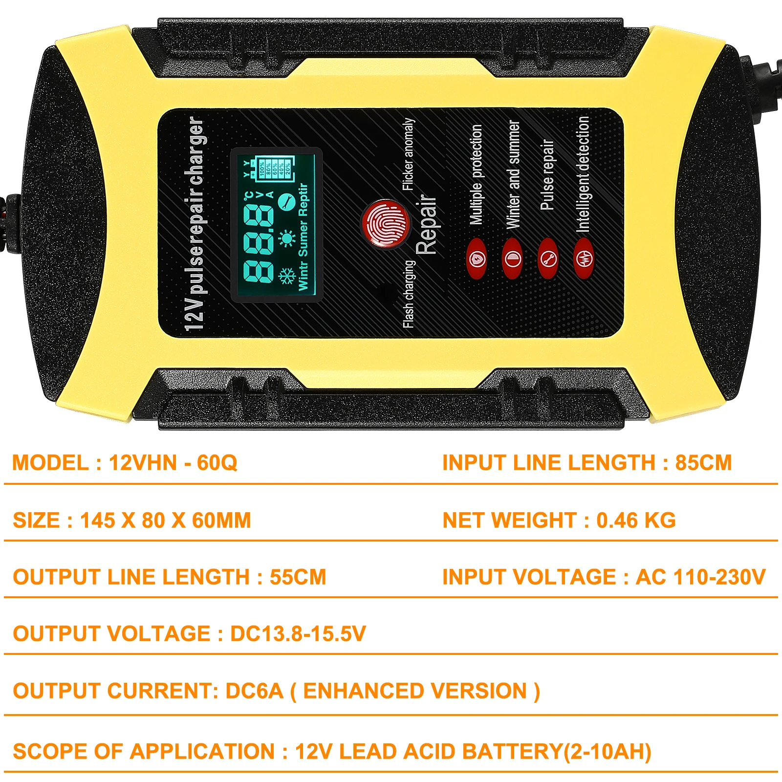 

12V6A Car Smart Automatic Portable for Motorcycle SUV Digital Display Overcurrent Protection Safety Function