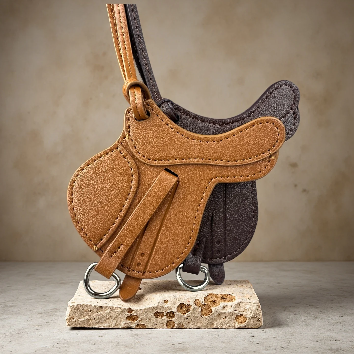 Stylish PU Leather Saddle & Woven Pattern Pony Bag Charm Set-Equestrian-Themed Horse Gift Pendant-Gift For Horse Lovers-Y2K/Boho