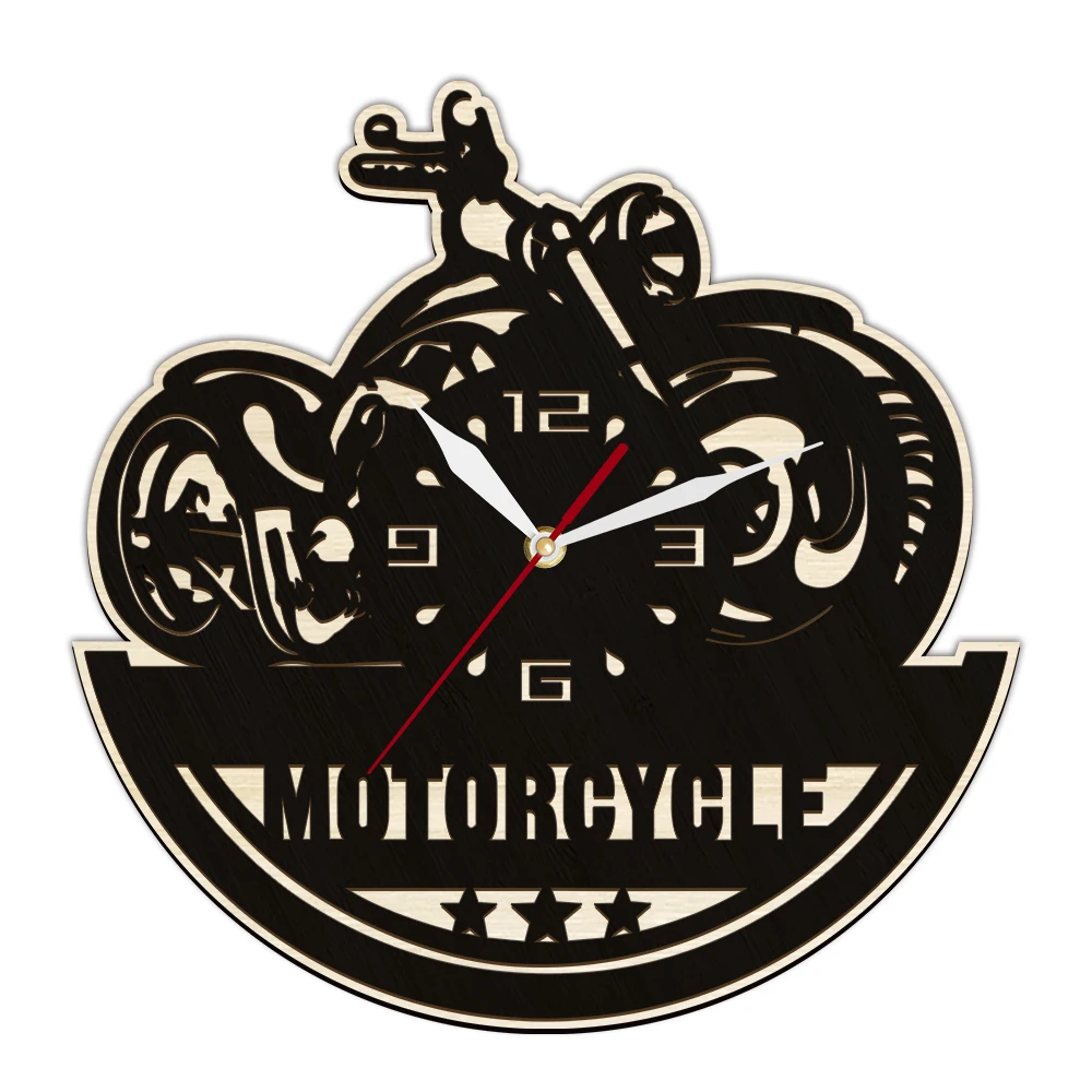 Retro Motorcycle Wooden Wall Clock For Man Cave Bedroom Garage Sign Motorbike Rustic Home Decor Nature Wood Clock Riders Gift