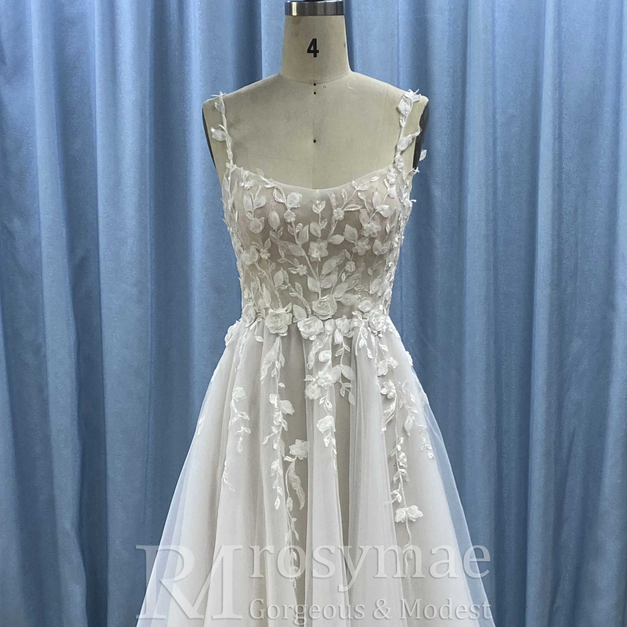 Rosymae dames klassieke a-lijn bloemenkant spaghettibandjes trouwjurk elegante jurk voor bruiden