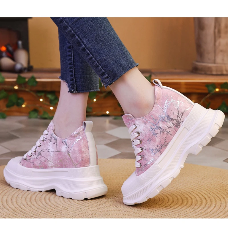 Fujin 7cm Denim Casual Comfortable Fashion Shoes Chunky Sneaker Autumn Vulcanize Ladies High Brand Spring Platform Wedge Shoes