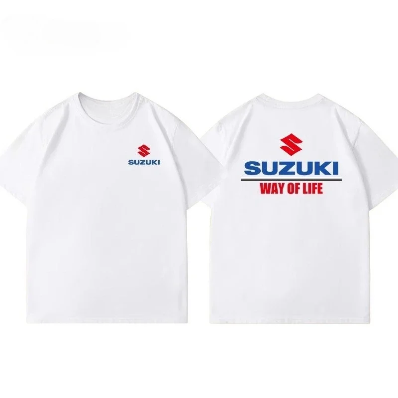 ملابس سوزوكي لركوب الدراجات النارية، تي شيرت رجالي مطبوع بأكمام قصيرة من القطن بنسبة 100%، طراز صيفي غير رسمي، أزياء هاراجوكو.