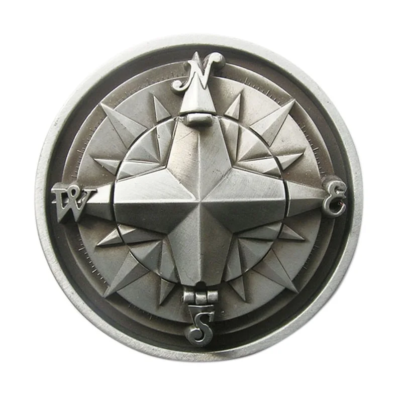 Antique Silver 3D Compass Round Belt Buckle also Stock in US BK-3D025AS Free Shipping