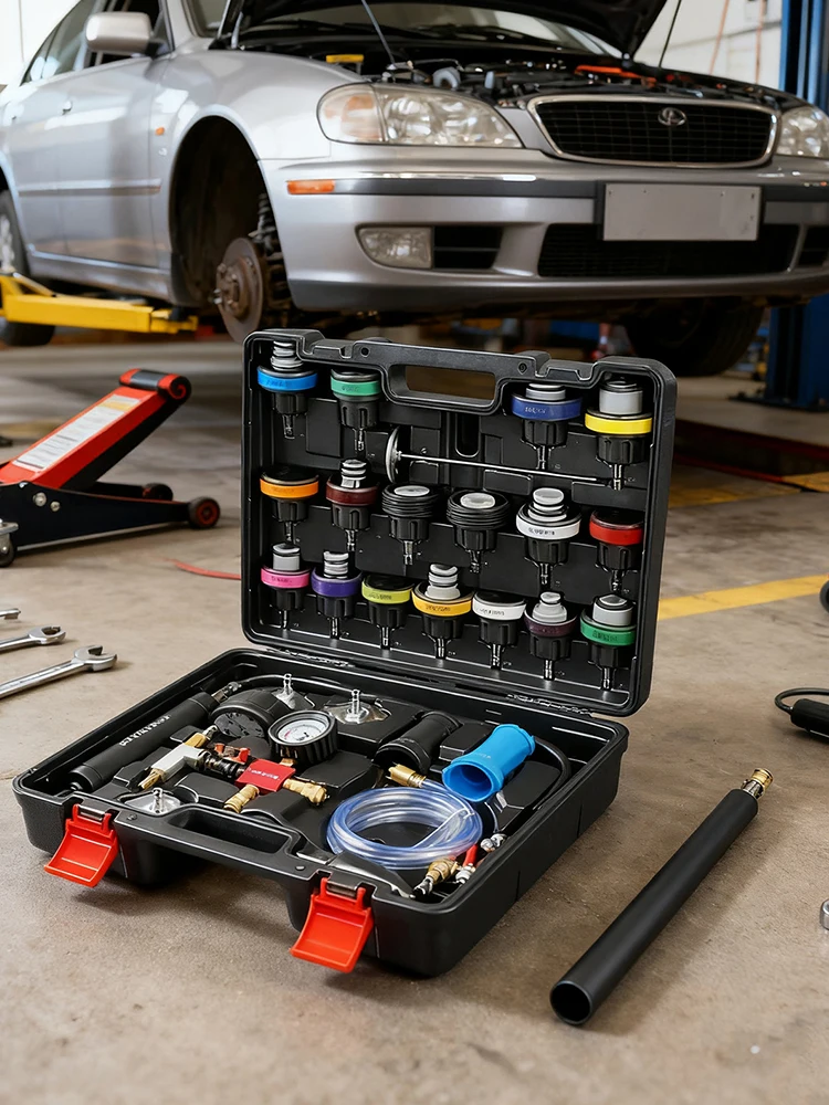 Tester di pressione del radiatore Kit di riempimento sottovuoto universale da 28 pezzi Kit tester di pressione della pompa del radiatore per camion moto auto