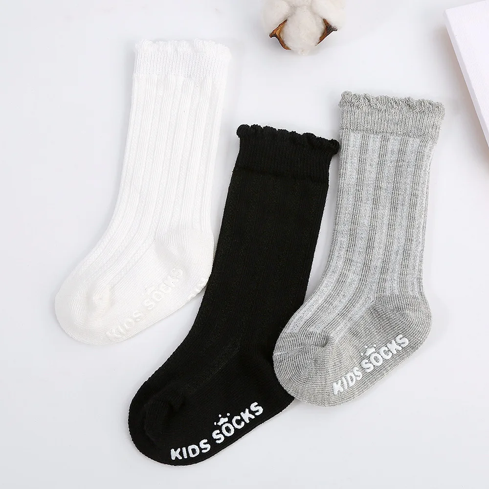 3 Pairs Soft Kids Knee High Non-slip Socks Baby Boys Girls Cotton Mesh Breathable Socks Newborn Infant Long Socks Suit For 0-3Y