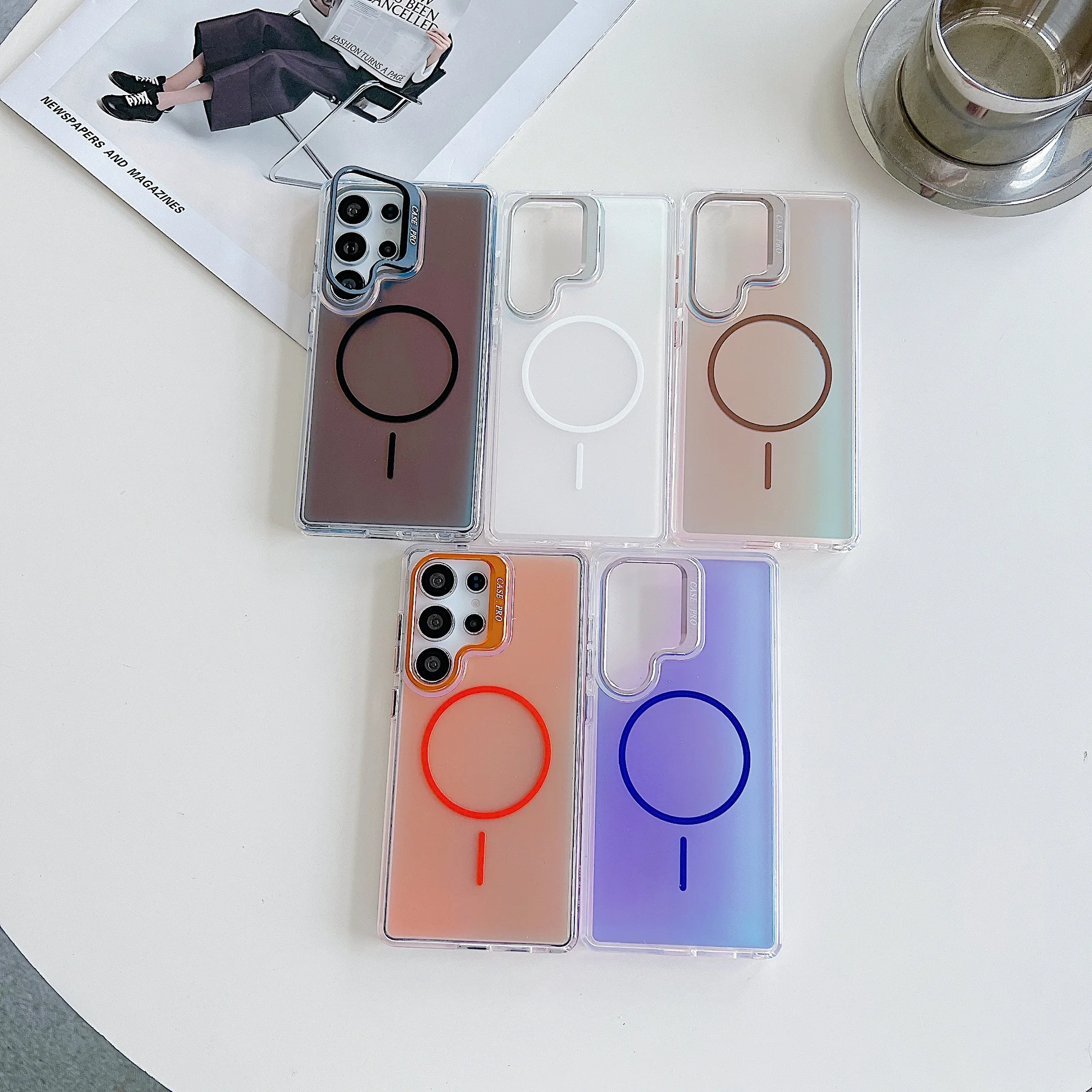 حار تلطيخ عدسة حامل قوس الحال بالنسبة لسامسونج غالاكسي S24 زائد S23 S25 حافة الترا المغناطيسي اللاسلكية تهمة غطاء مسنده #1