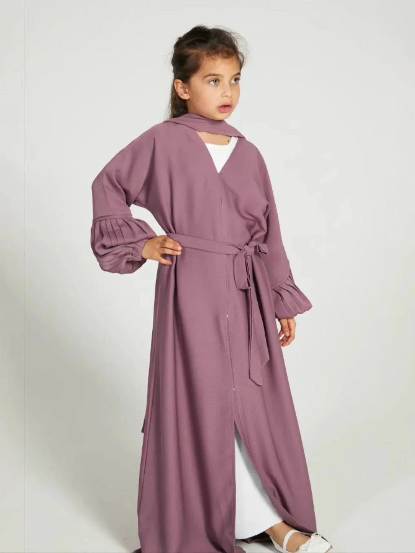 

Платье для девочек Ид, шарф Абая, мусульманский Рамадан Джалабия, однотонный детский кардиган, длинный халат в Дубае, марокканский кафтан, Vestidos Largos 2025